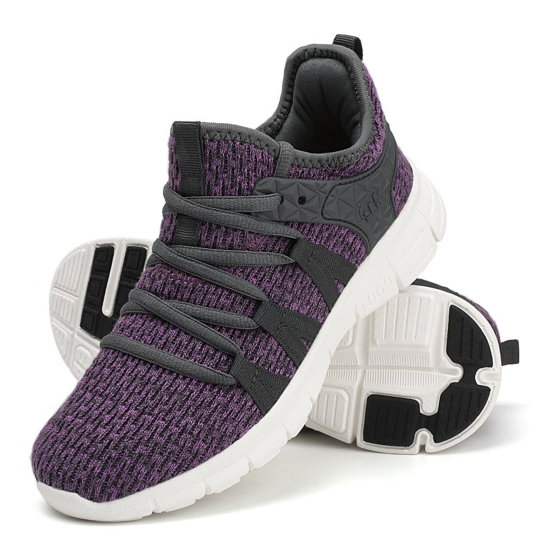 Inzcou Running Shoes Lightweight Tennis Shoes Non Slip Workout Shoes Gray Purple Breathable Mesh Walking Sneakers 8Women / 7Men - Image 1