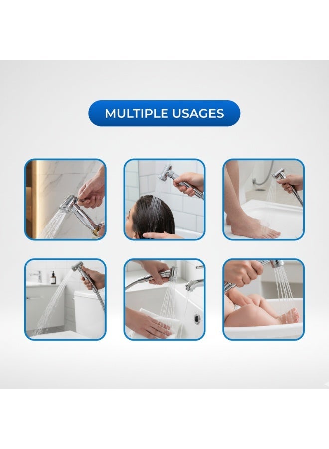 Bold Moda Brass Bidet Shattaf Handheld Sprayer,Adjustable Water Pressure with Hot & Cold Control, Leak-Free Brass Core, Chrome-Plated Stainless Steel Hose, Eco-Friendly Water Saving, Easy DIY Install, Bathroom Hygiene Spray ,UAE - Image 4