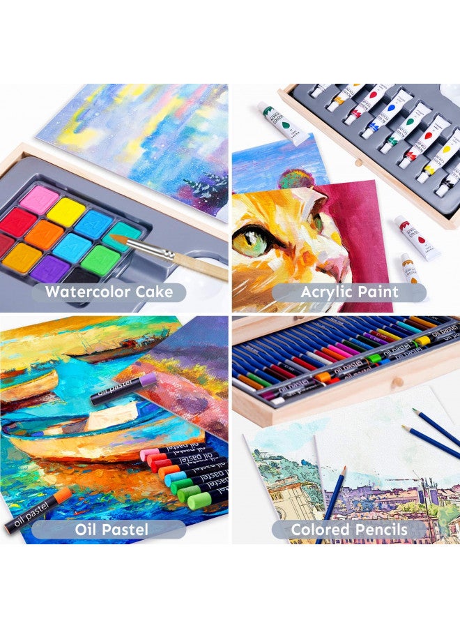 Color More 85 Piece Deluxe Wooden Art Supplies, Art Kit with Easel and Acrylic Pad, Art Set for Teens, Adults and Artist Beginners, Creative Gift Box with Wooden Case, Sketching Pencils, Artist Brushes  - Image 2