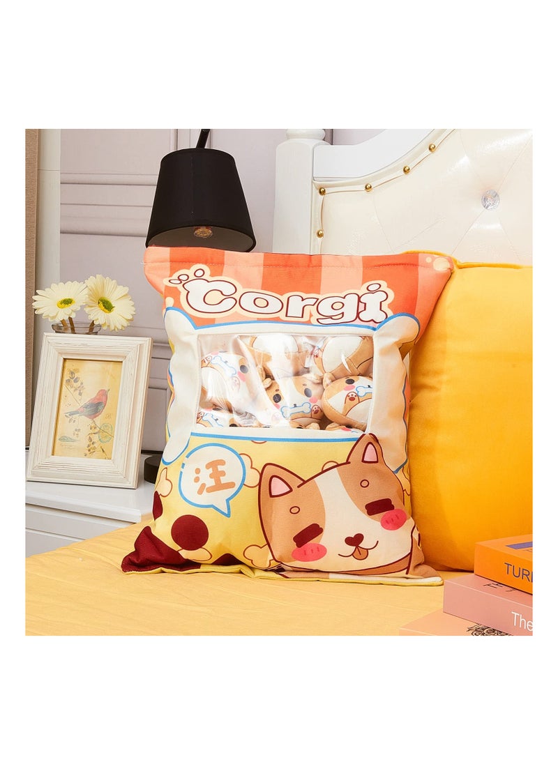 SYOSI Plush Pillow Kawaii Room Decor Throw Removable Stuffed Animal Toys Fluffy Kittens Dog Creative Gifts for Teens Girls Kids Brown  - Image 3