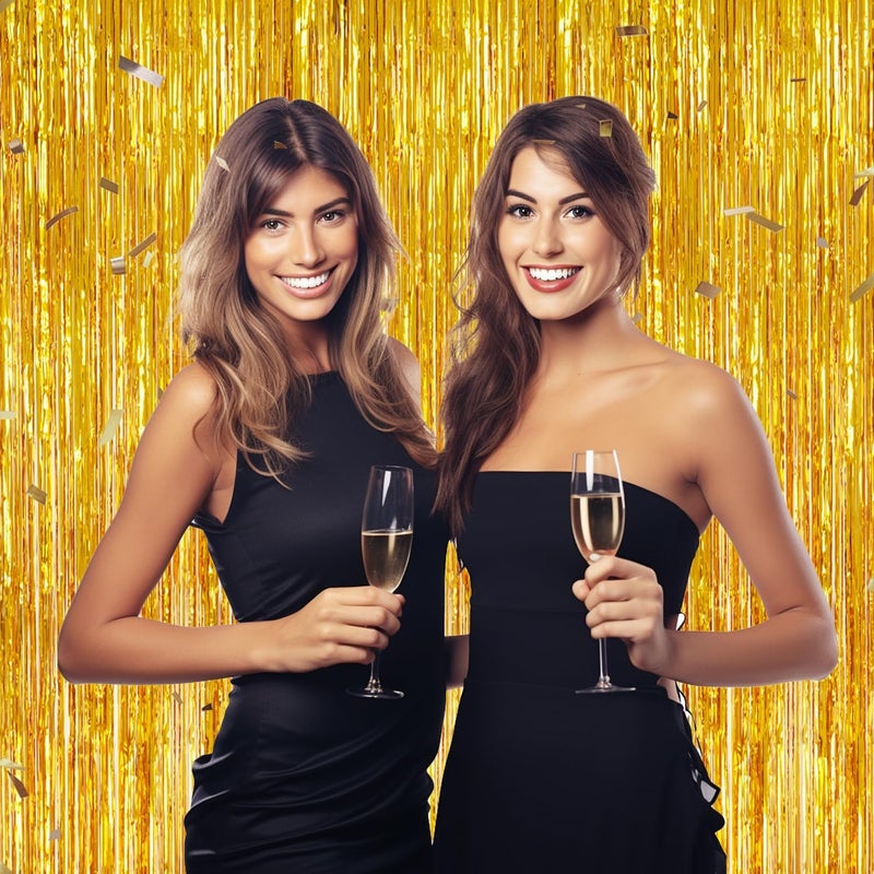 DECOCKRAT 3 Pack Foil Fringe Backdrop - Gold Shiny Tinsel Curtains for Party Decoration/Photo Booth Props - 3.3x8.2 FT Metallic Foil Backdrop for Birthday, Wedding, Graduation, Christmas. - Image 5