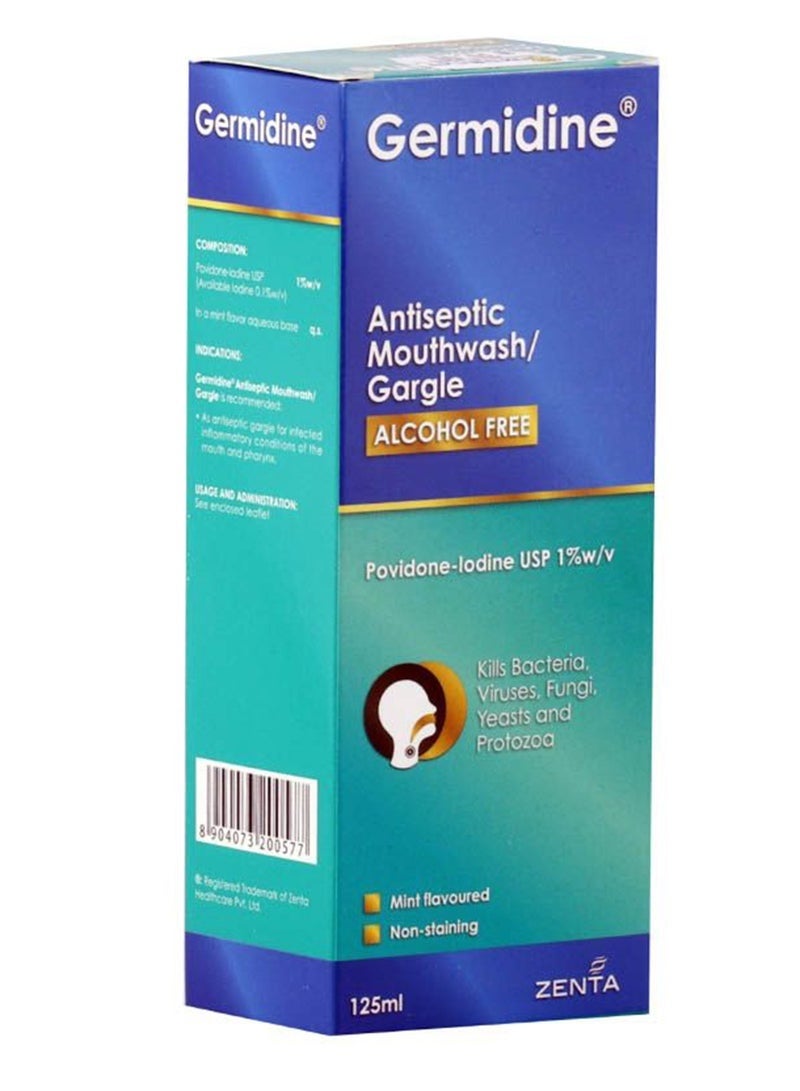 Germidine Antiseptic Mouthwash Gargle, Alcohol-Free, Povidone-Iodine 1%w/v, 125ml