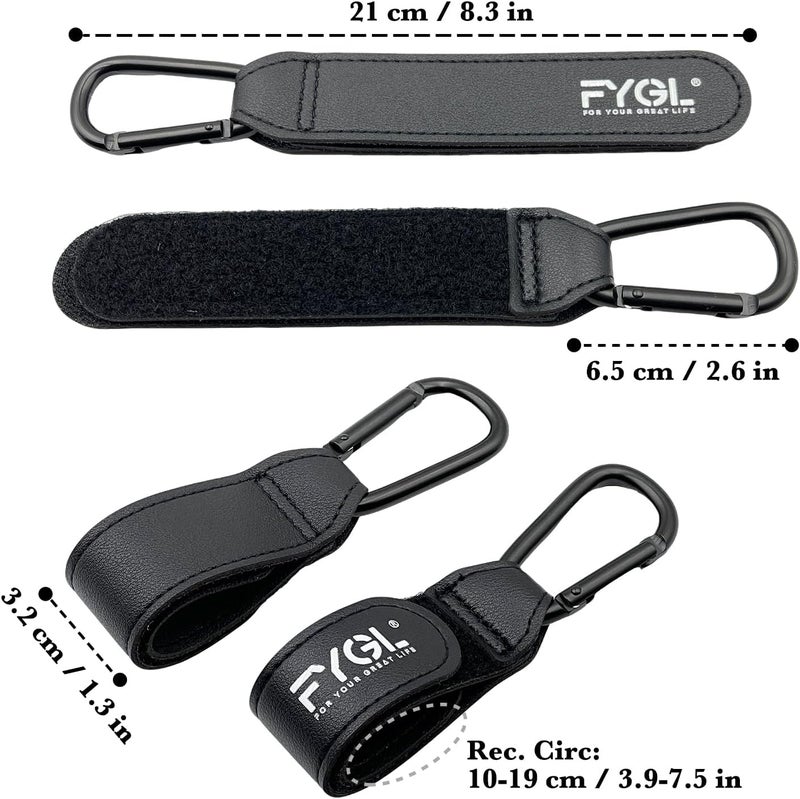 FYGL Stroller Hooks - Leather Buggy Clips, Pushchair Carabiner Clip for bags, Easy Attachment for Pram, Universal Stroller Clips and Hooks, Stroller Accessories - Black (2 Pack) - Image 5
