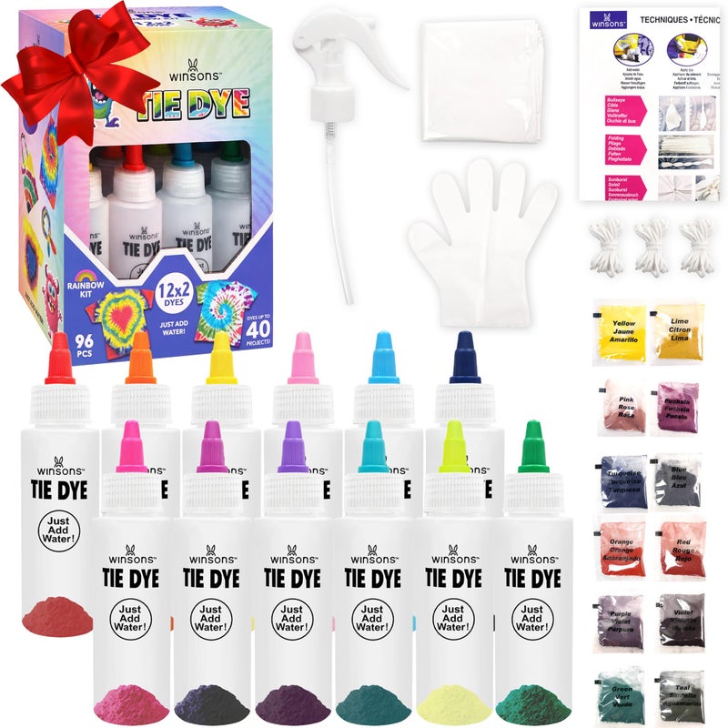 WINSONS 12 Colors Tie Dye Kit, Tie Dye Set for Kids, Pre-Filled Tye Dye Bottles, Non Toxic Permanent Fabric Dye Art Set, Easy DIY Fabric Art - Create Fun - Image 1