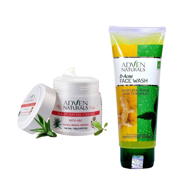 Adven Naturals All Purpose Cream with Aloevera Berberis Calendula 100g  DAcne Face Wash with Neem Turmeric 100g Combo Set