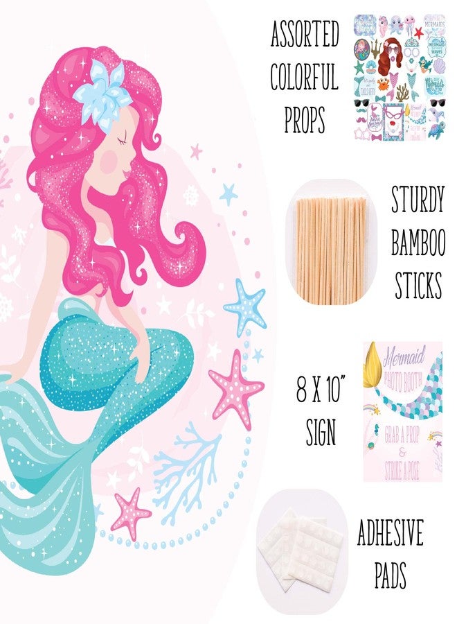 Outside The Booth Mermaid Photo Booth Props - 41-pc Photobooth Kit with 8 x 10-Inch Sign, 60 Adhesive Pads, 45 Sticks - Mermaid Photo Props - Photo Booth Props Sea - Mermaid Photo Cutout - Image 2