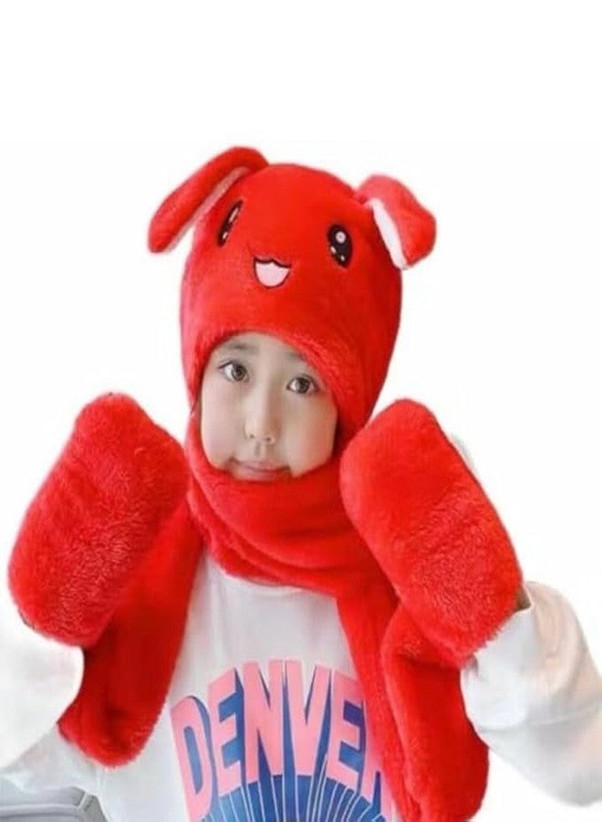 FAMWRAPZ Kids Soft Knitted Winter Warm Woolen Cap with Lovely Muffler, Faux Fur Hat, Cute Panda Cartoon Earflap Hood (in, Age, 6 Years, Red) - Image 1