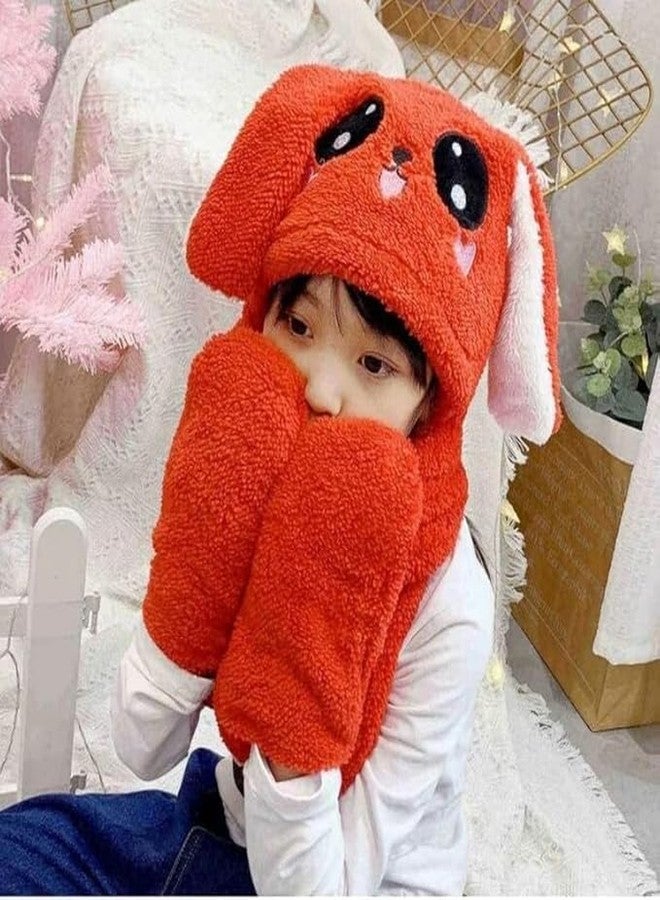 FAMWRAPZ Kids Soft Knitted Winter Warm Woolen Cap with Lovely Muffler, Faux Fur Hat, Cute Panda Cartoon Earflap Hood (in, Age, 6 Years, Red) - Image 4