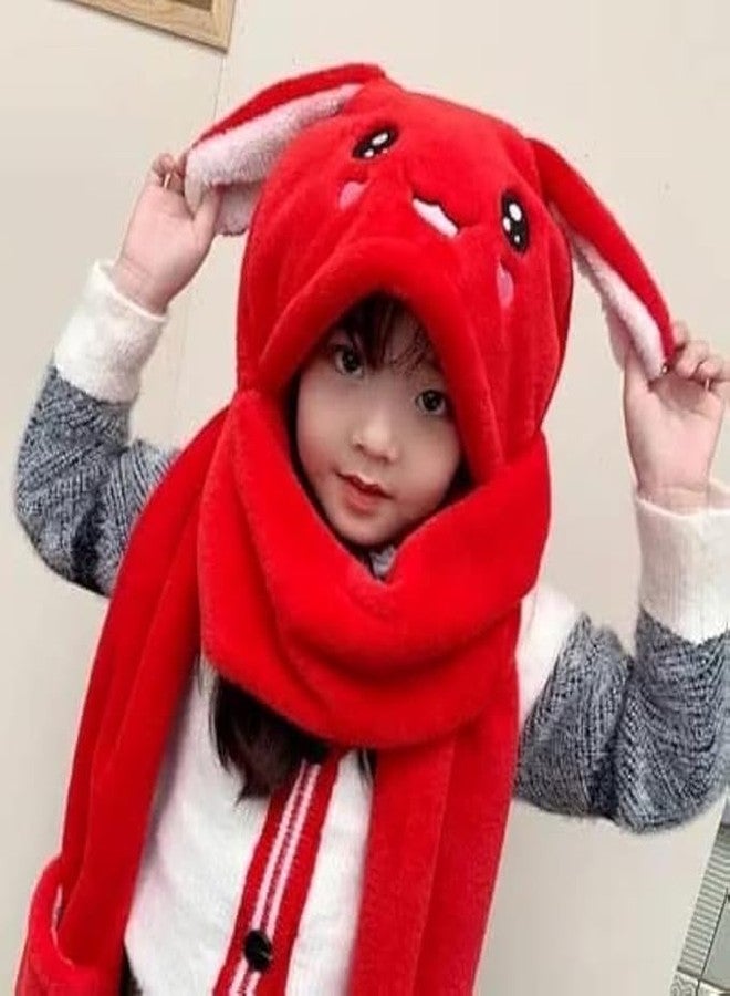 FAMWRAPZ Kids Soft Knitted Winter Warm Woolen Cap with Lovely Muffler, Faux Fur Hat, Cute Panda Cartoon Earflap Hood (in, Age, 6 Years, Red) - Image 3