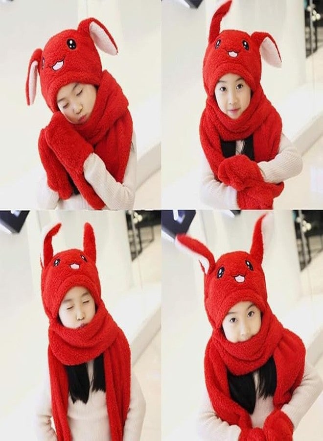 FAMWRAPZ Kids Soft Knitted Winter Warm Woolen Cap with Lovely Muffler, Faux Fur Hat, Cute Panda Cartoon Earflap Hood (in, Age, 6 Years, Red) - Image 5