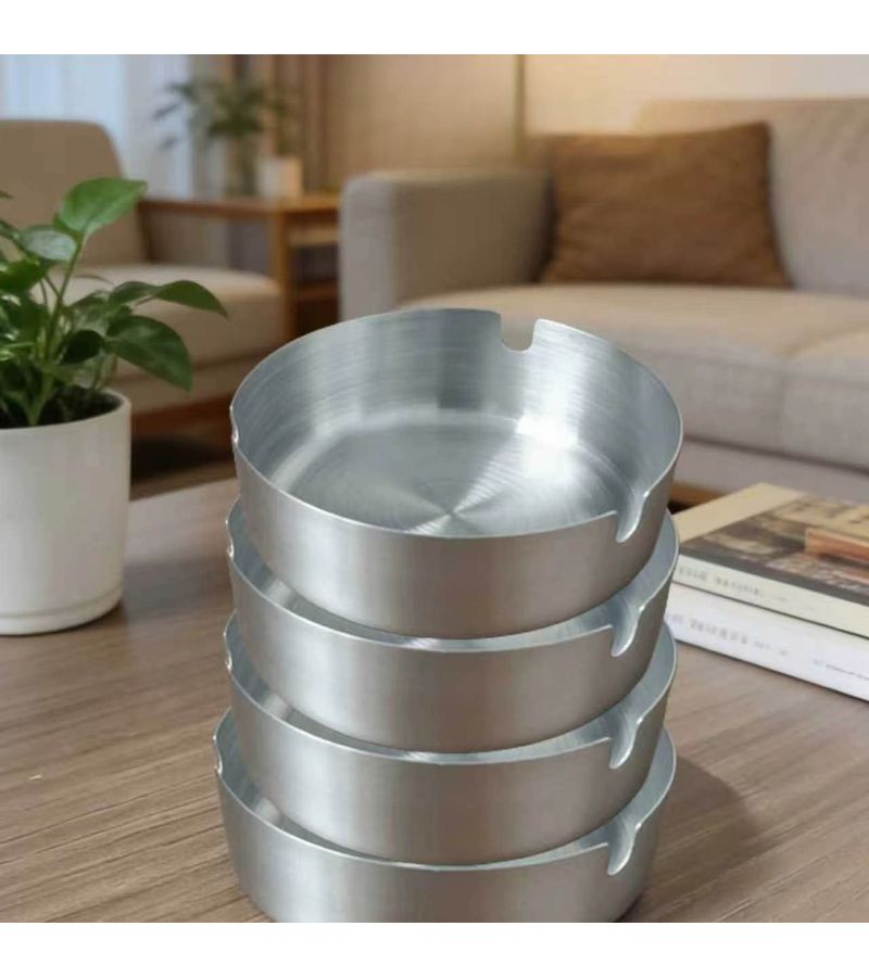 6pcs Silvery Metal Ashtray Set Round Reusable Windproof Ashtrays for Indoor Outdoor Patio Garden Balcony Camping Picnic Desktop 3.15 Inches - Image 1