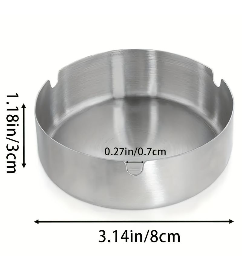 6pcs Silvery Metal Ashtray Set Round Reusable Windproof Ashtrays for Indoor Outdoor Patio Garden Balcony Camping Picnic Desktop 3.15 Inches - Image 3