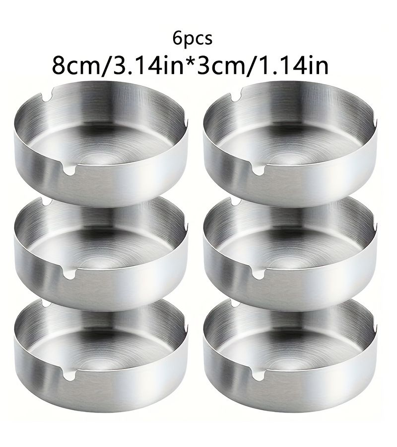 6pcs Silvery Metal Ashtray Set Round Reusable Windproof Ashtrays for Indoor Outdoor Patio Garden Balcony Camping Picnic Desktop 3.15 Inches - Image 4