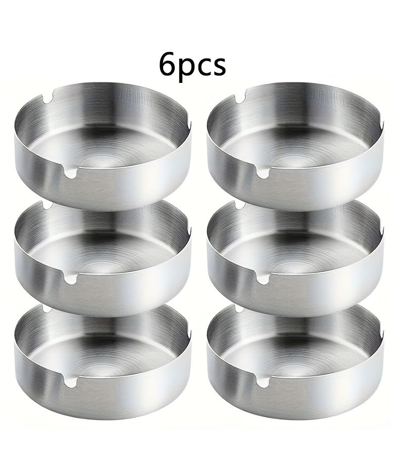 6pcs Silvery Metal Ashtray Set Round Reusable Windproof Ashtrays for Indoor Outdoor Patio Garden Balcony Camping Picnic Desktop 3.15 Inches - Image 5
