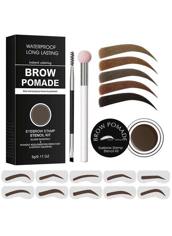 LSxia Eyebrow Stamp Stencil Kit - for Waterproof Eyebrows Makeup, Eyebrow Stamp Kit with Sponge Applicator, 10 Eyebrow Stencils, Dual-ended Brow Brush, Waterproof Eyebrow Pomade (Medium Brown) 