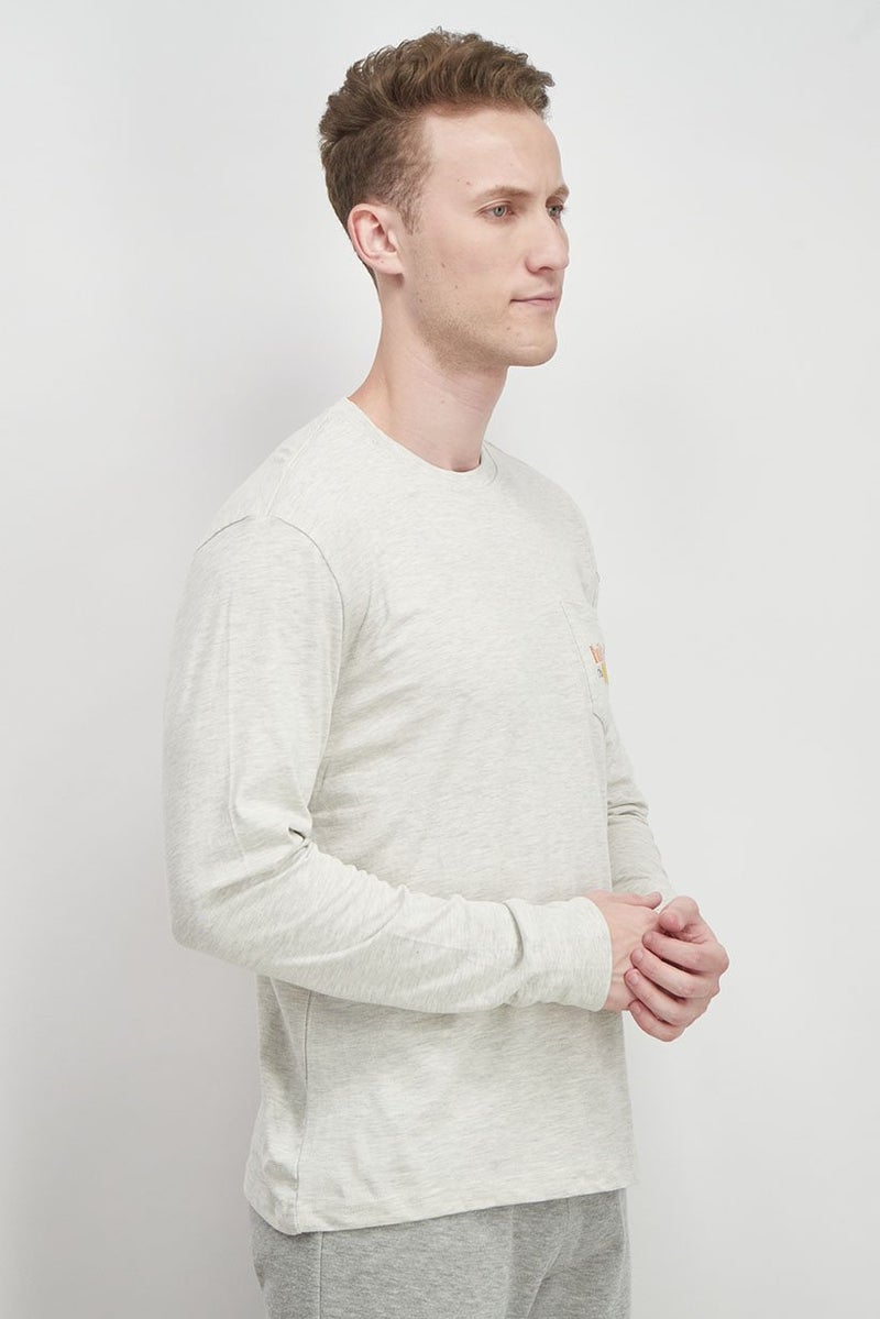 Chaps Men Crew Neck Long Sleeve Brand Logo T-shirt, Oatmeal Heather - Image 3