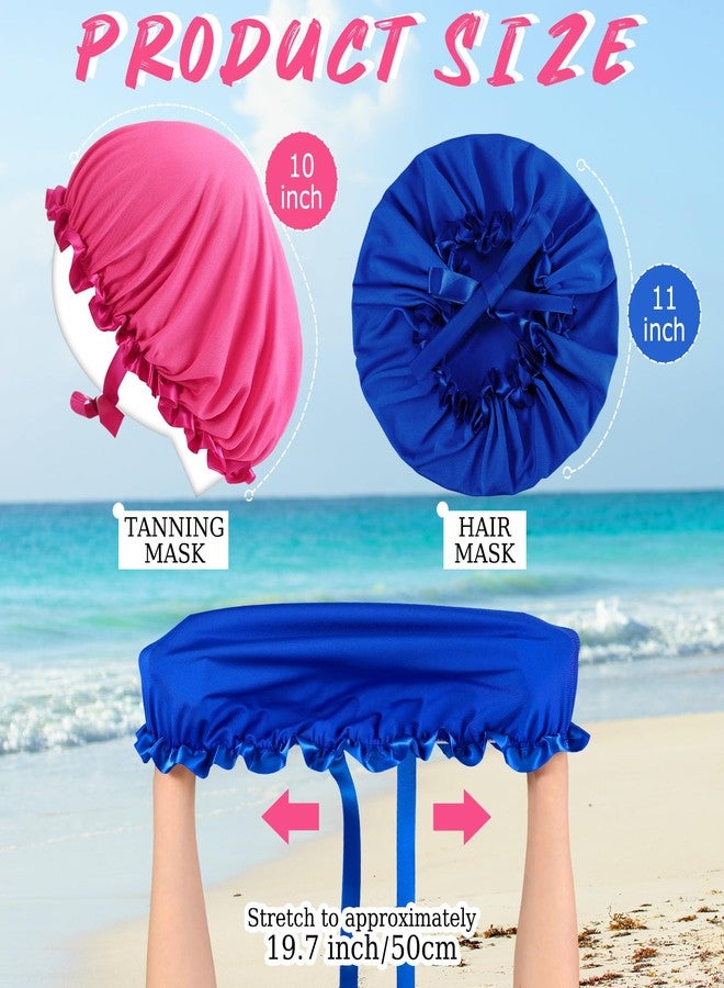 Vinsatin 4 Pcs UV Protection Tanning Face Cover Bonnet Cap Set Tanning Mask and Hair Cap Protective Bonnet for Women(Nonwoven Fabric,Pink, Blue) - Image 2