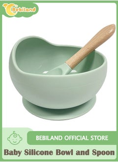 Bebiland Set Of 2 Pieces Silicone Baby Feeding Set With Suction, Silicone Bowl and Spoon For Baby, Kids, Green  - Image 1