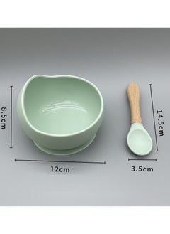 Bebiland Set Of 2 Pieces Silicone Baby Feeding Set With Suction, Silicone Bowl and Spoon For Baby, Kids, Green  - Image 2