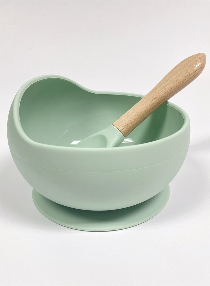 Bebiland Set Of 2 Pieces Silicone Baby Feeding Set With Suction, Silicone Bowl and Spoon For Baby, Kids, Green - Image 4
