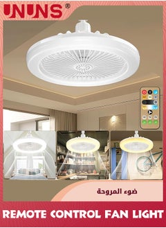 UNUNS Fan Light With Remote Control,3 Colors Dimmable LED Light Bulb Fan,E27 Screw In Ceiling Fan For Bedroom,Kitchen,Storage Room,Closet,360 degree Rotation Wireless Small Ceiling Fans With Lights,White  - Image 1