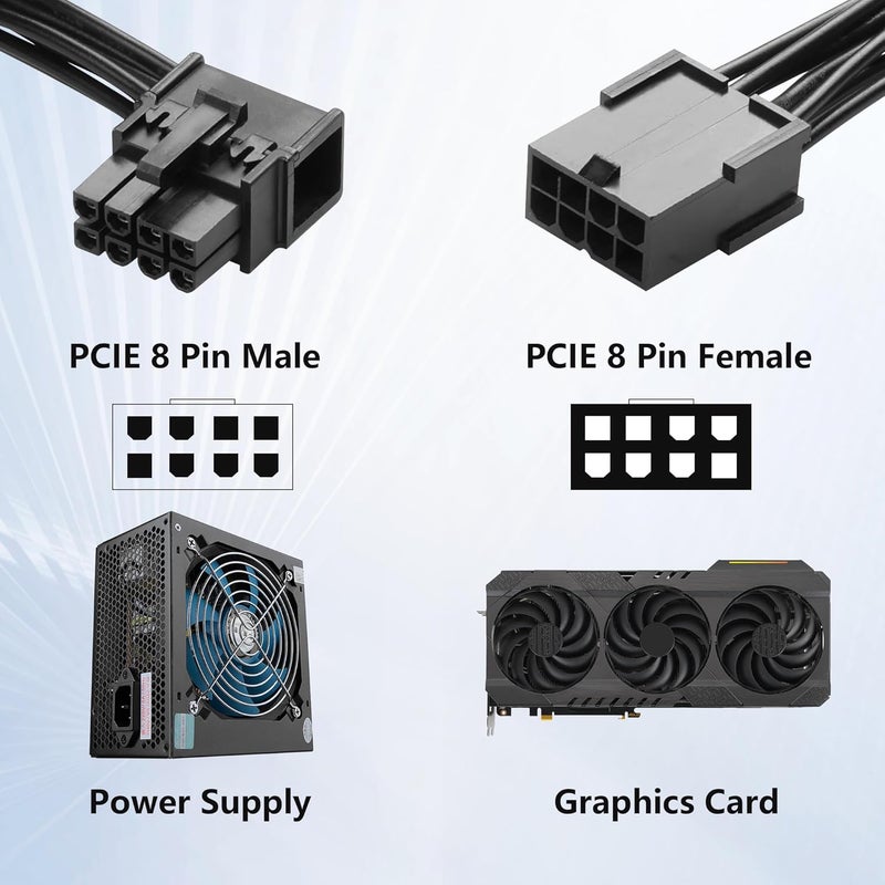 SinLoon 8Pin Extension Cord PCIE 8 Pin Female to Right Angle Male PCIE Express Power Adapter Cable for Graphics Card 18AWG 15CM59Inch Left - Image 2