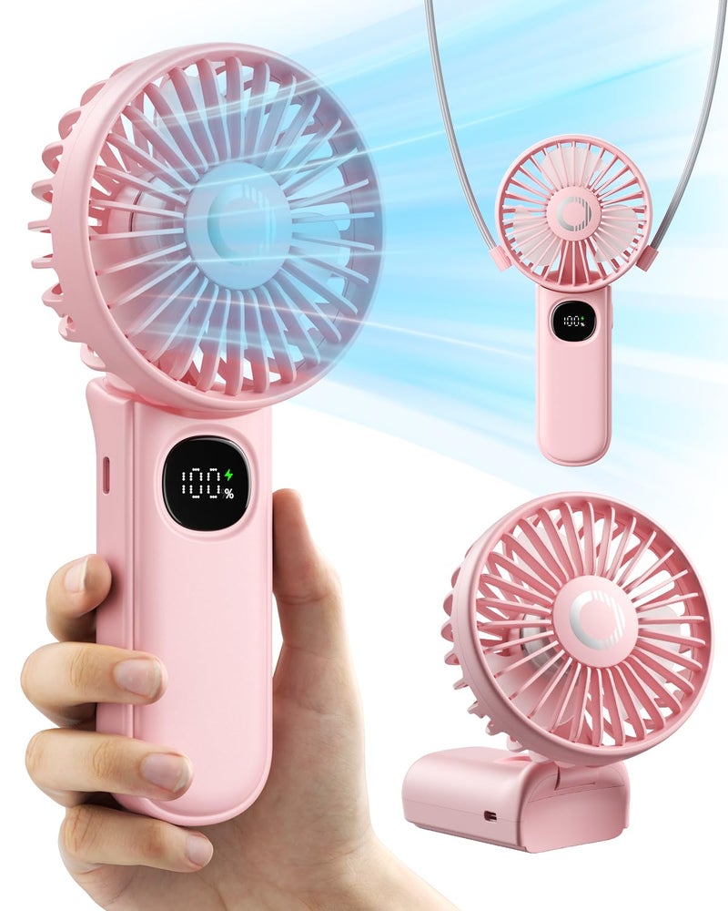 coldSky Handheld Fan Foldable Portable Fan with LED Display 3000mAh Battery Operated Mini Hand Held Fan HandheldNeckDesk 3 in 1 Personal Small Fan for Eyelash Makeup Travel Beach Outdoor Pink - Image 2