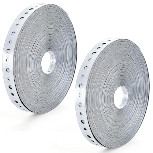 Hedume 2 Pack Galvanized Metal Pipe Strap, 3/4 Inch x 100 Feet 24 Gauge Metal Strapping with Holes, Bendable Plumbers Pipe Hanger Straps for Pipe Supports Hanging - Image 1