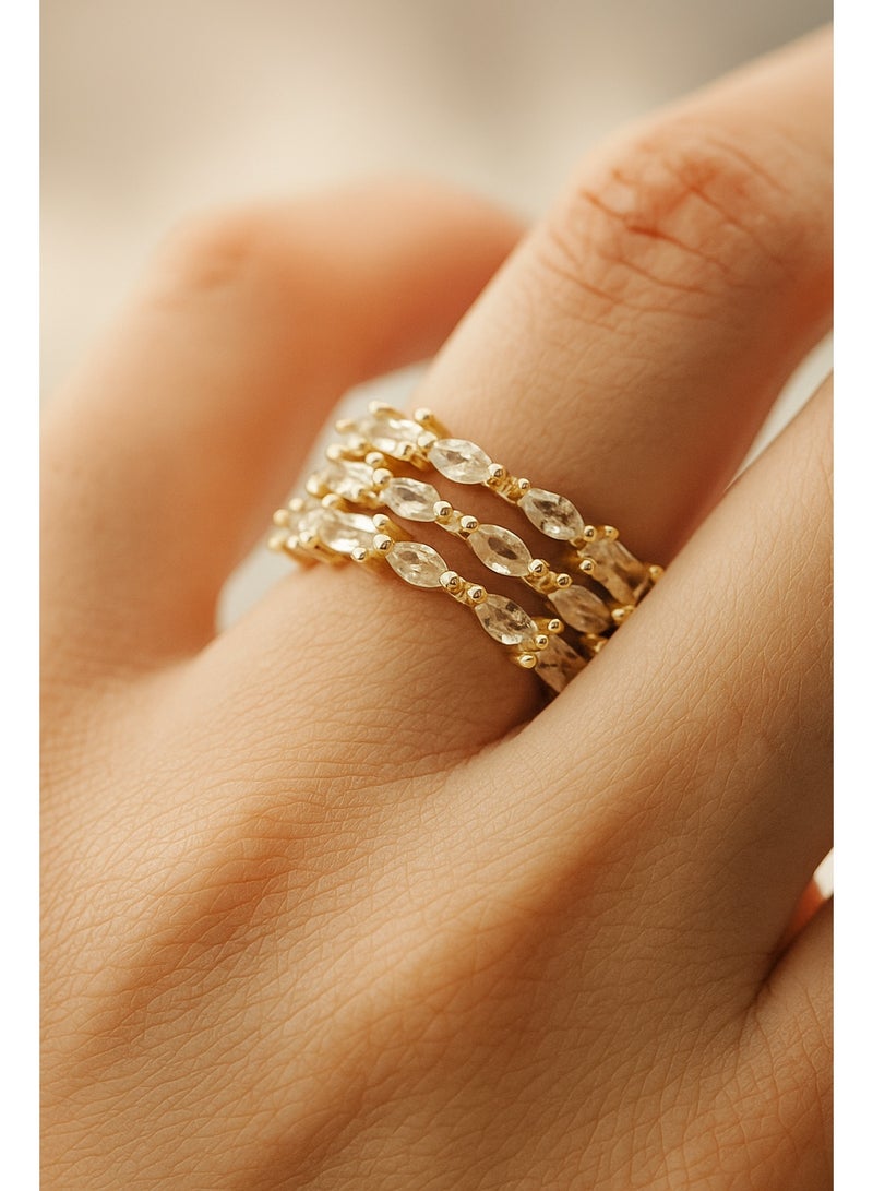 3Diamonds Gold-Plated Triple Row Ring – Marquise & Baguette Zircon, Adjustable Fit - Image 2