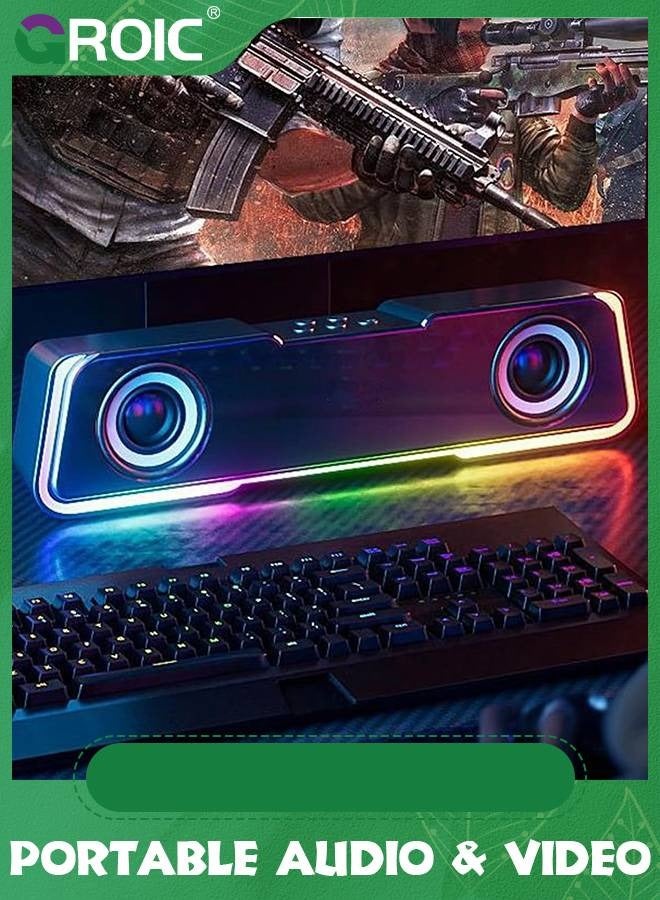 GROIC Black Portable Bluetooth Speakers,5.3 Colorful Lights Sound Wireless Bluetooth High Power Strip Long Dual Speaker with Subwoofer for Outdoor Home Video Desktop Speaker Bar TV Karaoke Party Sound  - Image 5