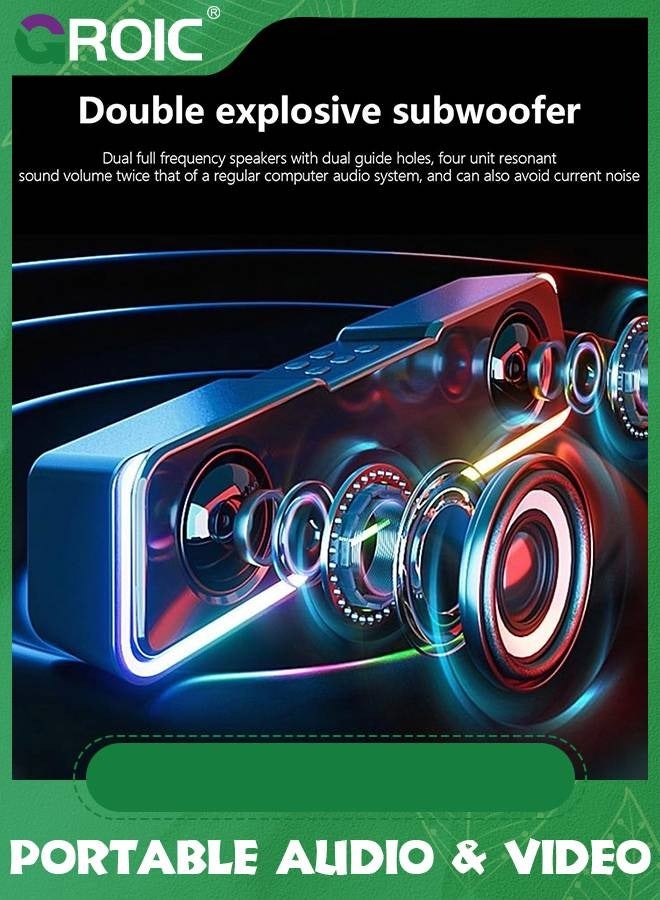 GROIC Black Portable Bluetooth Speakers,5.3 Colorful Lights Sound Wireless Bluetooth High Power Strip Long Dual Speaker with Subwoofer for Outdoor Home Video Desktop Speaker Bar TV Karaoke Party Sound  - Image 2