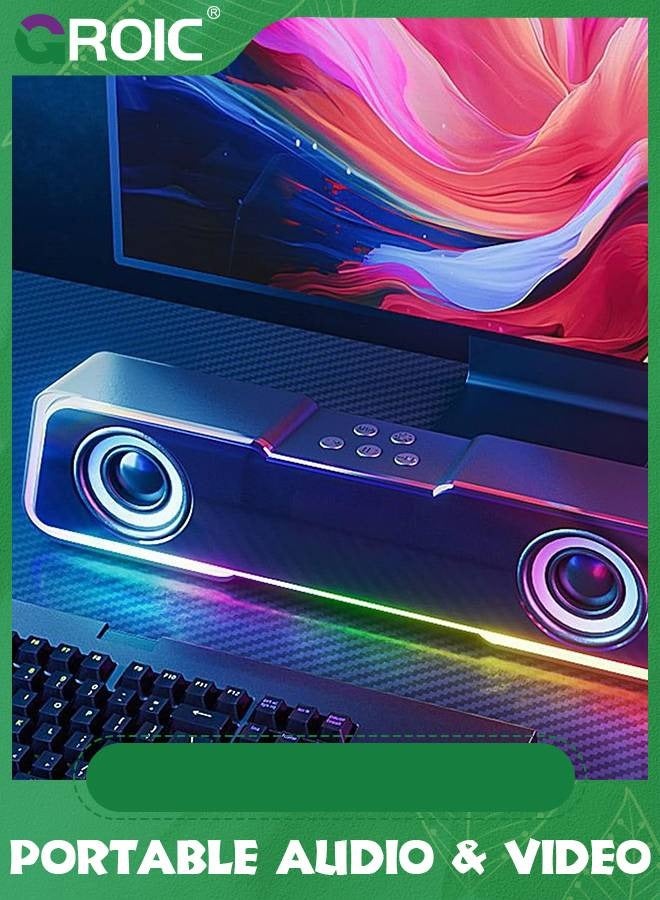 GROIC Black Portable Bluetooth Speakers,5.3 Colorful Lights Sound Wireless Bluetooth High Power Strip Long Dual Speaker with Subwoofer for Outdoor Home Video Desktop Speaker Bar TV Karaoke Party Sound  - Image 3