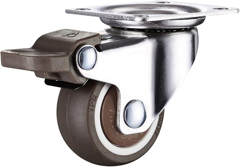 1 Inch 25mm TPE Ultra Quiet Rubber Caster Wheels With Brake 60kg Capacity 4 Pcs - Image 5