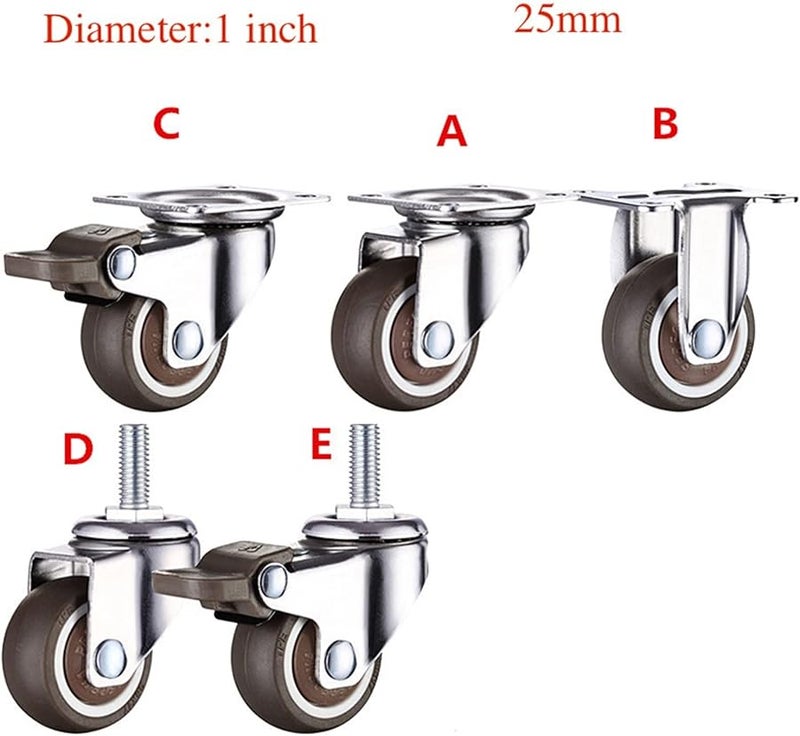 1 Inch 25mm TPE Ultra Quiet Rubber Caster Wheels With Brake 60kg Capacity 4 Pcs - Image 3