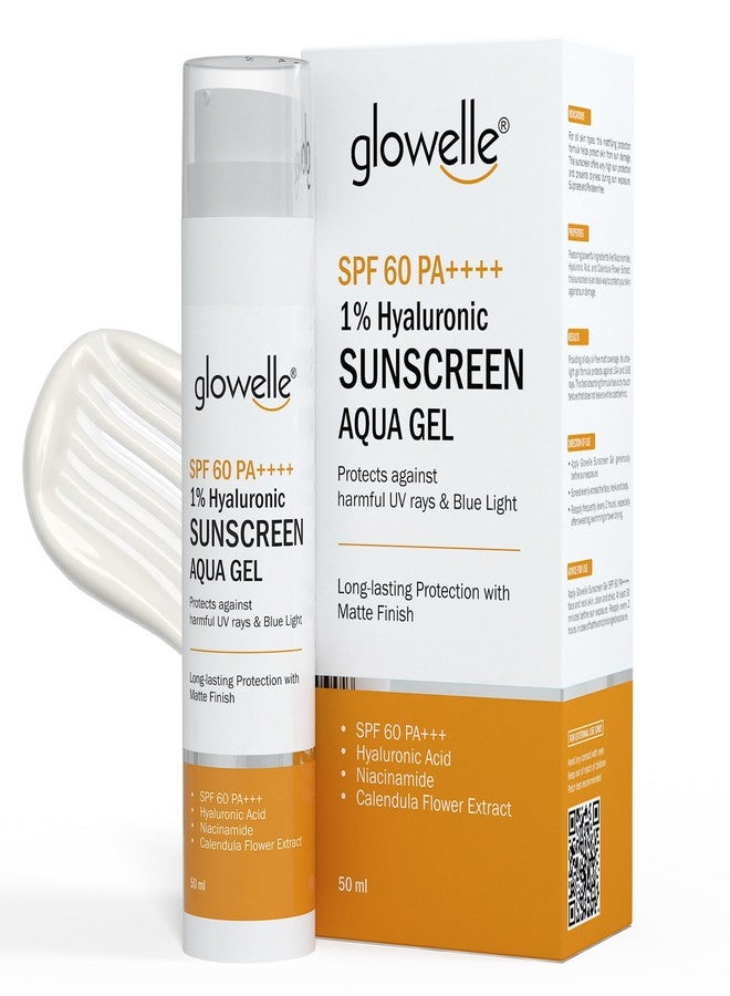 Glowelle جل واقي من الشمس جلويل 1% هيالورونيك مع عامل حماية من الشمس 60 PA++++ | حماية كاملة من الأشعة فوق البنفسجية، لمسة نهائية مطفية وتغذية للبشرة | لا يترك طبقة بيضاء | نياسيناميد للبشرة الدهنية | 50 مل - Image 1