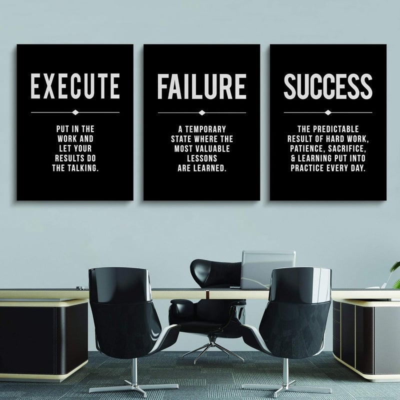 ARS Framed Canvas Wall Art Success Quote, Office Wall Art, Black Large Poster, Positive Motivational Set of 3 Prints, Execute Failure Definition, Inspirational Print (A-3pcs, 24x36inchx3pcs) - Image 4