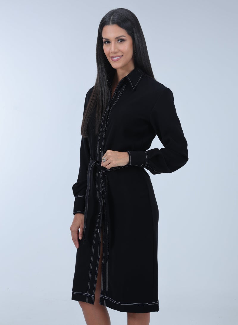 Etta Celina,Black Knee Length Shirt Dress - Image 5