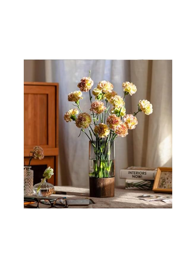 Green Tiger Glass Vase with Wooden Base,10'' Flower Jar Modern Cylindrical Vase for Table Decor,Simple High Bottleneck Tall Vase Decorative Glass Flower Pots Clear for Bedroom Kitchen Living Room - Image 5