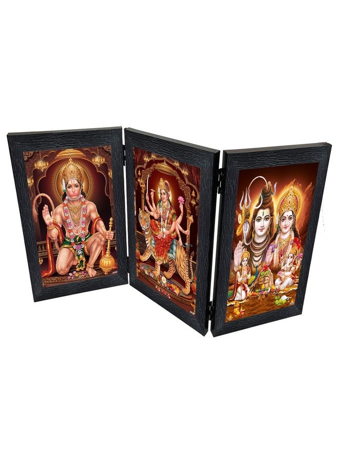 بي أن أف إطار صور خشبي ثلاثي الطي من pnf Poster n Frames Shiv Parvati Durga Maa Hanuman Ji | لوح أكريليك | مناسب للعبادة | ديكور منزلي | خيار هدية مثالي (متعدد الألوان، 18 × 8 بوصة) - Image 1