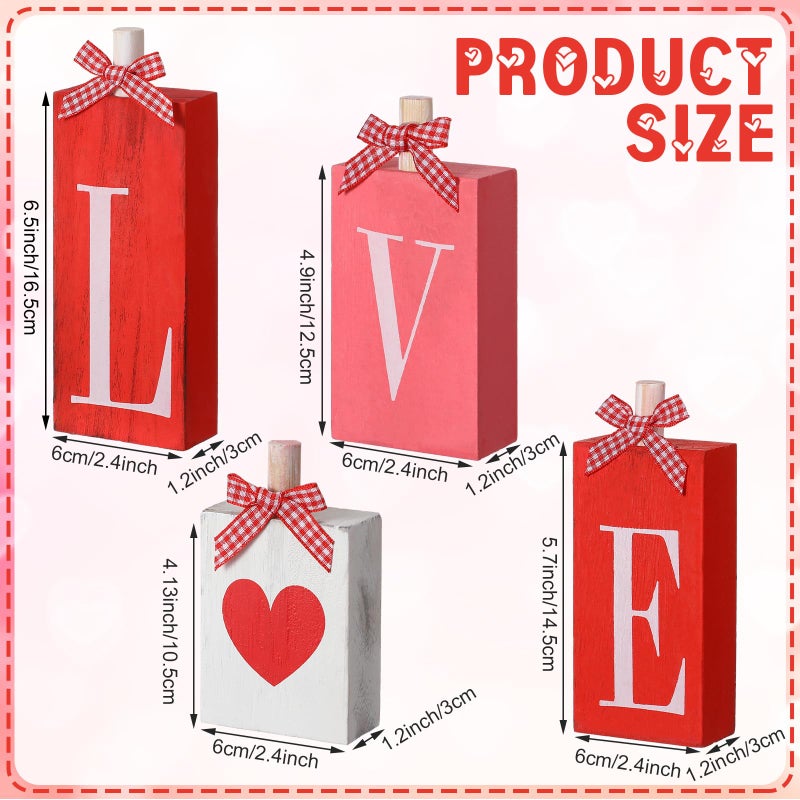 Yousoontic 4 Pcs Valentine's Day Love Wooden Blocks Heart Love Wooden Table Signs for Valentines Decorations Home Farmhouse Tabletop Wedding Mother's Day Centerpiece Decor - Image 2