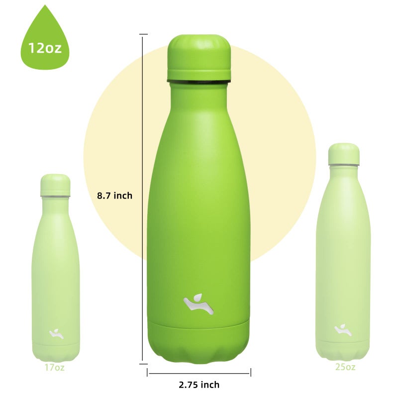 Konokyo Insulated Water Bottles,12 oz Double Wall Stainless Steel Vacumm Metal Flask for Sports Travel,Green - Image 3