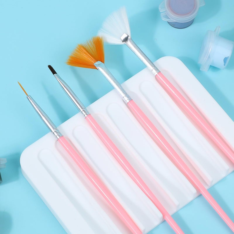 Penitue 2pcs Paint Brush Holder, Silicone Washable Paintbrush Organizer Stand with 8 Slots Brush Rinse Cleaner for Oil Acrylic Watercolor Painting (Gray, White) - Image 5