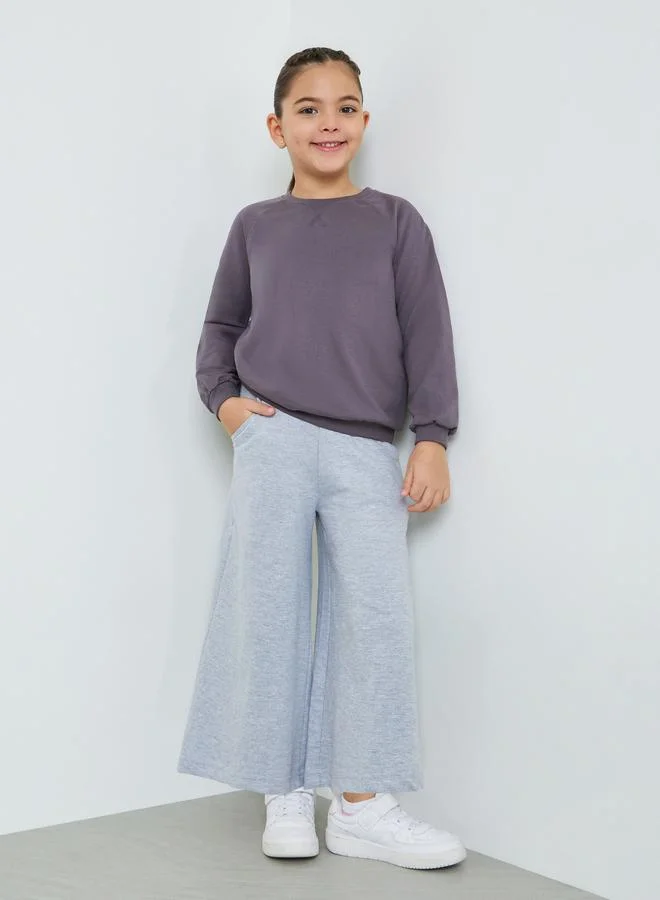 Styli Girls Grey Cotton Wide Leg Cropped Joggers