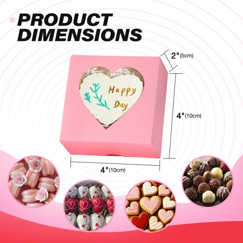 TEMLQPACK 24PCS 4"x4"x2" Heart-Shaped Window Bakery Boxes in White, Pink, Red - Perfect for Strawberries, Cookies, Mini Bundt Cakes, Chocolate Truffles & Small Desserts-Wedding and Party Favors - Image 3