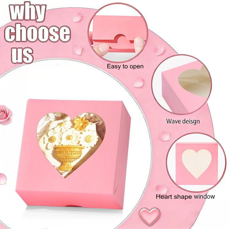TEMLQPACK 24PCS 4"x4"x2" Heart-Shaped Window Bakery Boxes in White, Pink, Red - Perfect for Strawberries, Cookies, Mini Bundt Cakes, Chocolate Truffles & Small Desserts-Wedding and Party Favors - Image 4