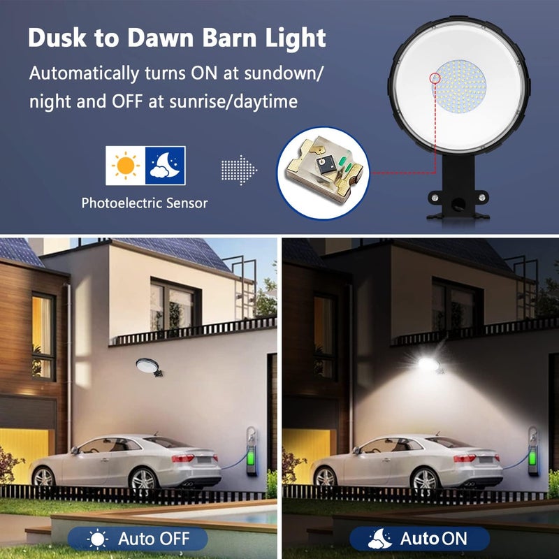 Karjoefar LED Barn Light, Dusk to Dawn Outdoor Lighting with 100W 10000LM 5000K Daylight, IP65 Waterproof Outdoor Security Lights for Garage Yard Street Warehouse Use - Image 4