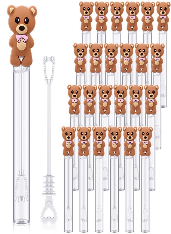 Realspring 24 Pcs Bear Bubble Wands Bulk Mini Bubble Wands for Baby Shower Girls Baptism Bear Theme Party Supplies Summer Birthday Gift Toys Classroom Prizes(Pink) - Image 1
