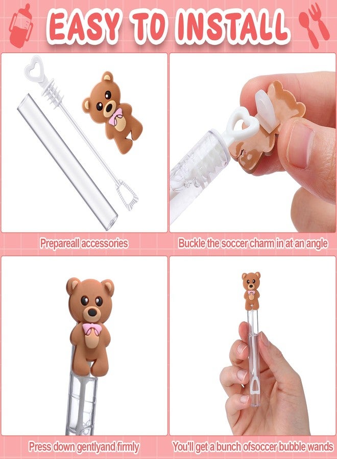 Realspring 24 Pcs Bear Bubble Wands Bulk Mini Bubble Wands for Baby Shower Girls Baptism Bear Theme Party Supplies Summer Birthday Gift Toys Classroom Prizes(Pink) - Image 4