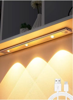إضاءة خزانة LED مع حساس حركة، قابلة للشحن عبر USB، ثلاث ألوان، تصميم نحيف جداً للمطبخ أو الدولاب