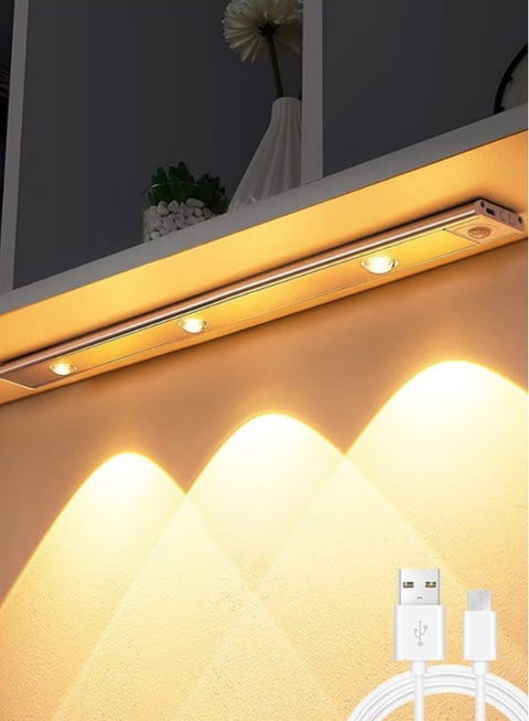 إضاءة خزانة LED مع حساس حركة، قابلة للشحن عبر USB، ثلاث ألوان، تصميم نحيف جداً للمطبخ أو الدولاب